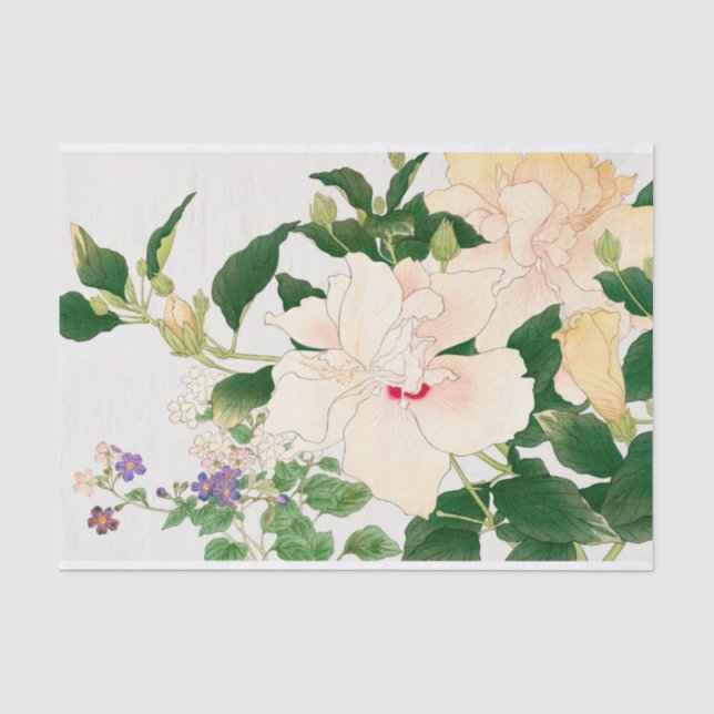 Papier Mousseline Browallia & Hibiscus Fleurs - Bois japonais (Recto)