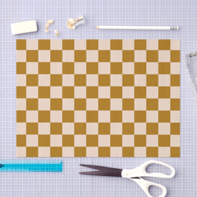 Papier Mousseline Brown and beige checkerboard pattern (Artisanat)