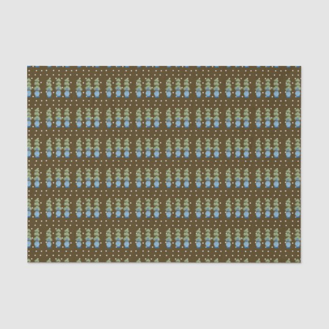 Papier Mousseline Brown Blue Chinoiserie Orange Topiary (Recto)