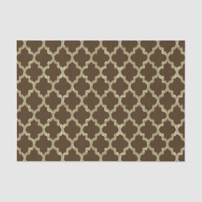 Papier Mousseline Brown et or Ikat Quatrefoil Motif géométrique (Recto)
