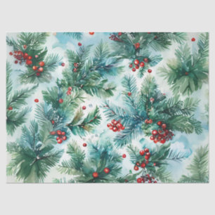 Papier Mousseline Broyage de Noël de baies Holly et de pins P