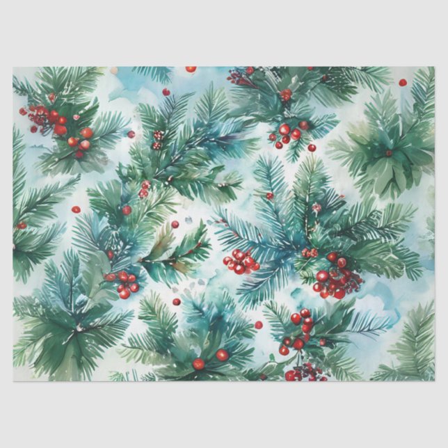 Papier Mousseline Broyage de Noël de baies Holly et de pins P (Recto)