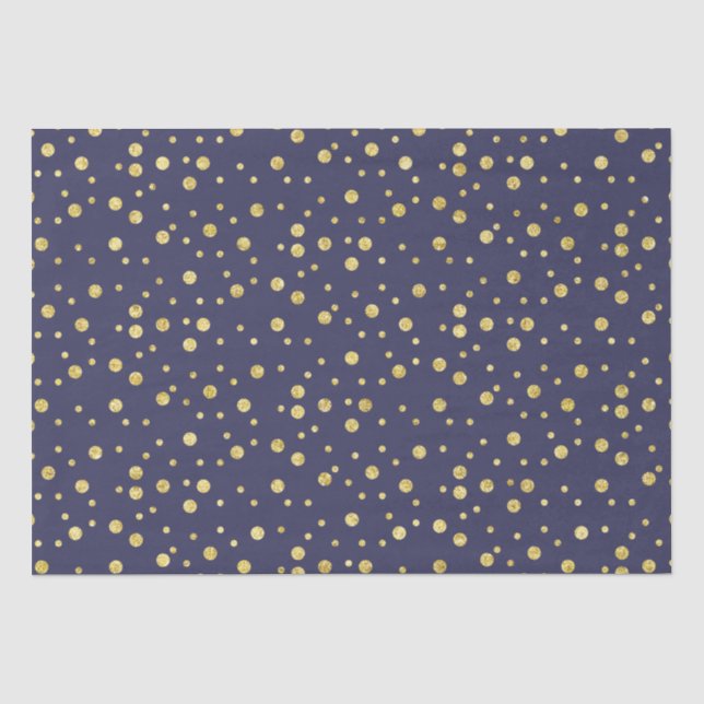 Papier Mousseline Brun bleu marine Golden Chic Dots Tissu Papier (Recto)