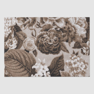 Papier Mousseline Brun Toile floral vintage No.1 de ton de sépia
