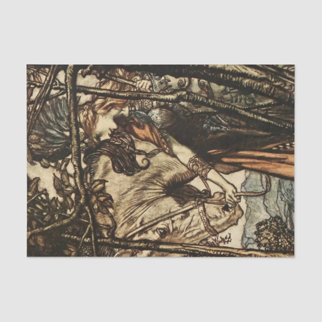Papier Mousseline "Brunhilde Led Her Horse" par Arthur Rackham (Recto)