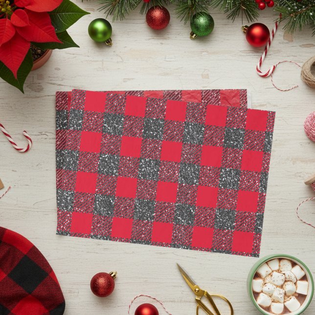 Papier Mousseline Buffalo Plaid Parties scintillant noire (Créateur téléchargé)