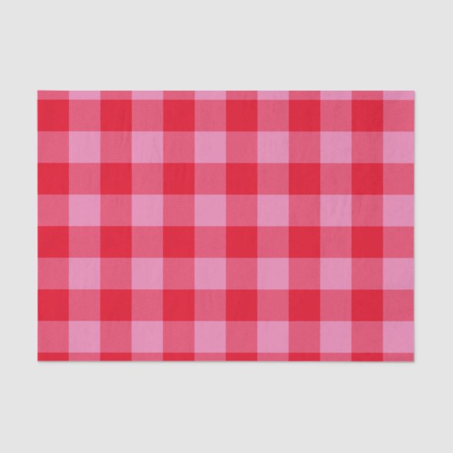 Papier Mousseline Buffle rouge vif et rose plaid (Recto)