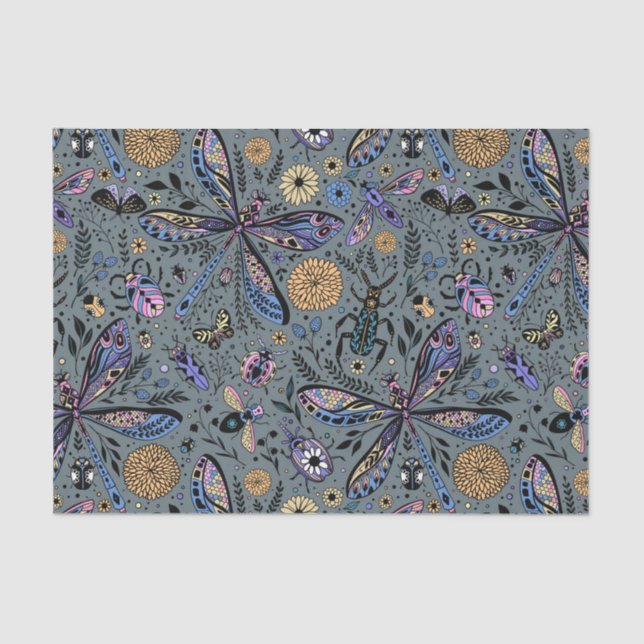 Papier Mousseline Bugs de Doodle sur le gris de latte (Recto)