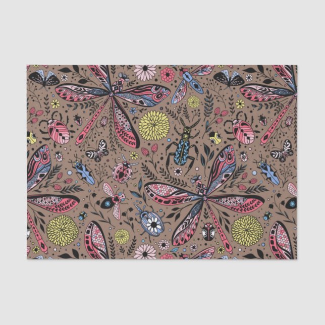 Papier Mousseline Bugs de Doodle sur mocha brown (Recto)