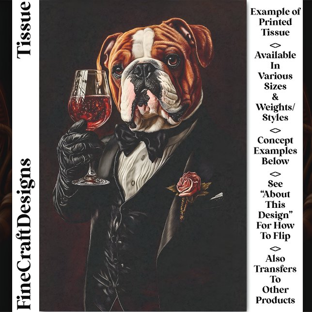 Papier Mousseline Bulldog In Tuxedo & Bow Cravate & Vin CR8 Découpag (Créateur téléchargé)