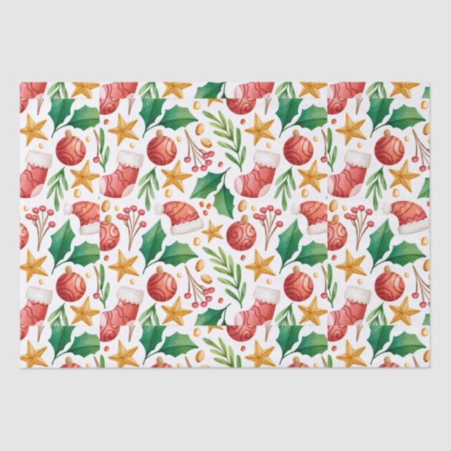 Papier Mousseline Bulles rouges de Noël, pièces de poinsettia et (Recto)