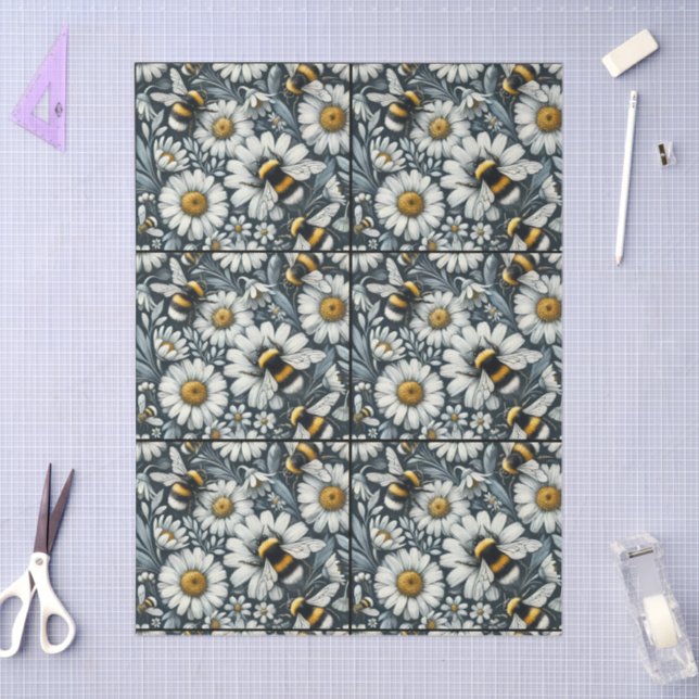 Papier Mousseline Bumble Bees & Daisy Floral Decoupage (Artisanat)