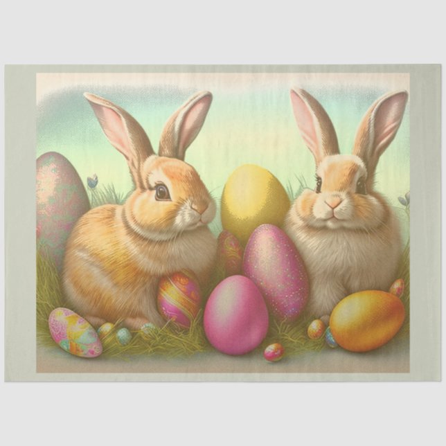 Papier Mousseline Bunnies de Pâques sur la collection d'herbes (Recto)