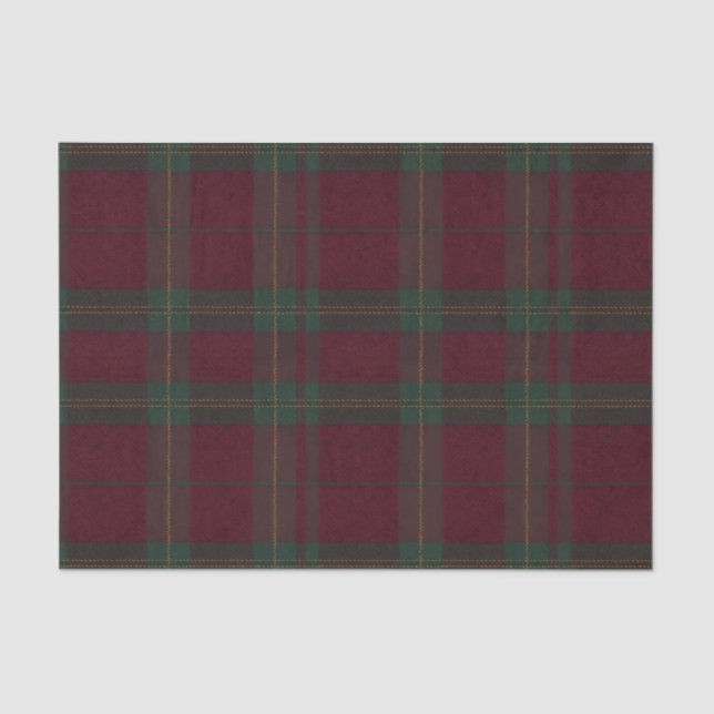 Papier Mousseline Burgundy and Green Plaid Tartan Tissue Paper (Recto)