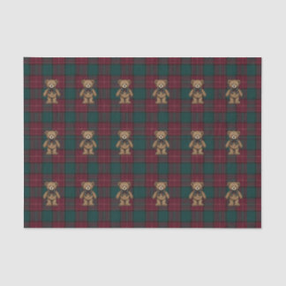 Papier Mousseline Burgundy and Green Teddy Tartan Tissue Paper