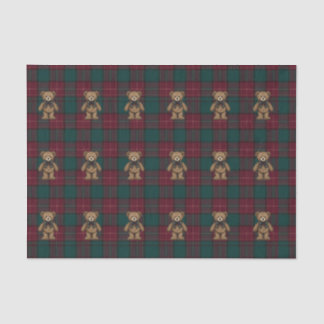 Papier Mousseline Burgundy and Green Teddy Tartan Tissue Paper