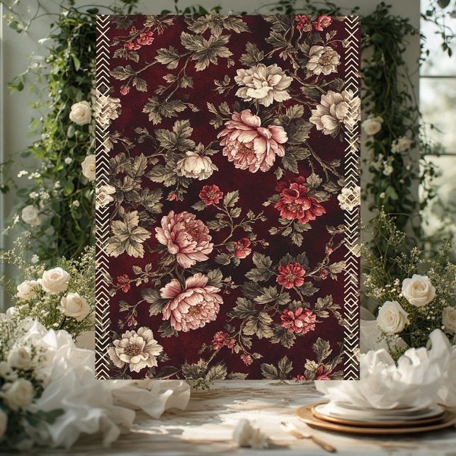 Papier Mousseline Burgundy Chinoiserie Christmas Romantic Floral Art (Burgundy Chinoiserie Christmas Romantic Floral Art Tissue Paper)