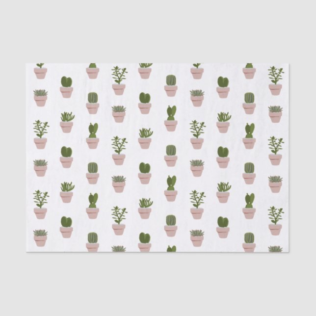 Papier Mousseline Cacti & Succulent - Rose - Transparent (Recto)