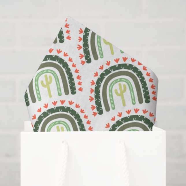 Papier Mousseline Cactus Arc-en-ciel Orange Vert Blanc Moderne (Sac cadeau)