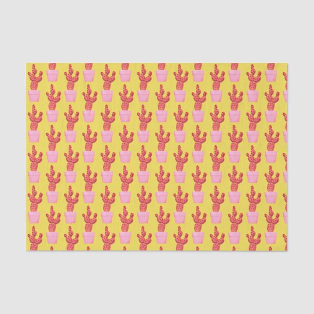 Papier Mousseline Cactus Cute Modern Yellow Pop Art Motif (Recto)