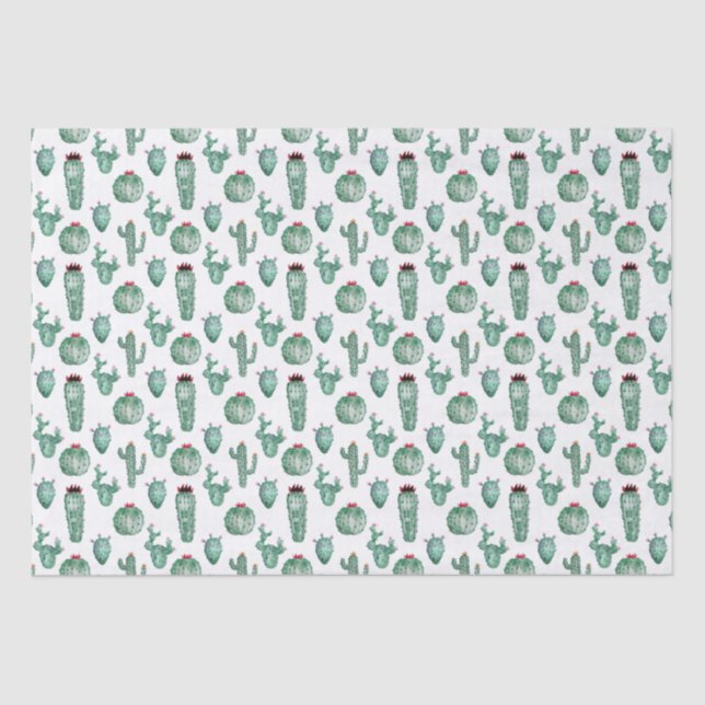 Papier Mousseline Cactus Design Tissu Papier, Aquarelle (Recto)