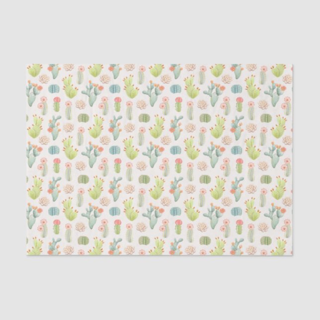 Papier Mousseline Cactus en pastel mou et motif succulent (Recto)