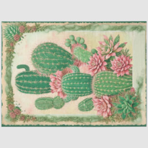 Papier Mousseline Cactus Ephemera Fleur Rose Collage Art No3