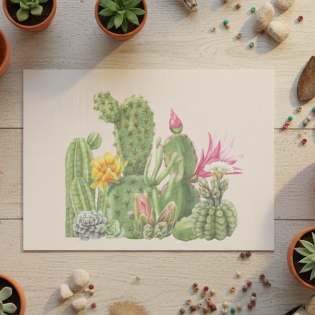 Papier Mousseline Cactus Garden Cactus Aquarelle sud-ouest (Créateur téléchargé)