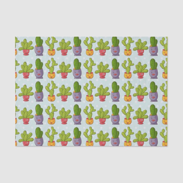 Papier Mousseline Cactus mignons dans des pots de fleurs Illustratio (Recto)