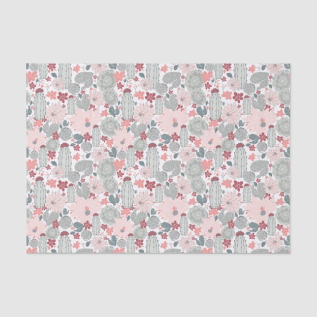 Papier Mousseline Cactus Pink Mint Succulents Cactus Fleurs Plantes (Recto)