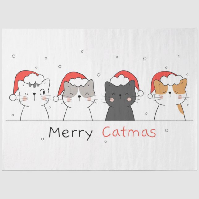 Papier Mousseline Cadeau de Noël | Joyeux Noël avec chat (Recto)