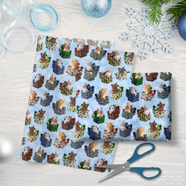 Papier Mousseline Cadeaux de Noël avec de mignons chatons de bébé à  (Créateur téléchargé)