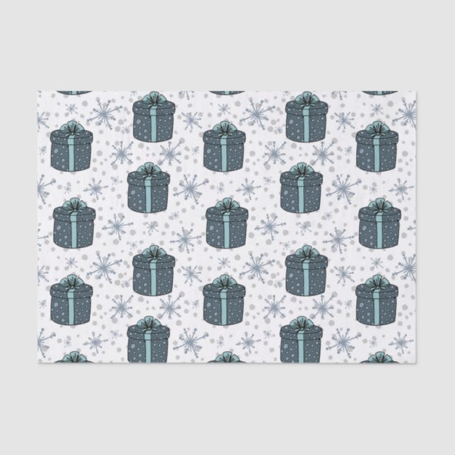Papier Mousseline Cadeaux de Noël bleus (Recto)