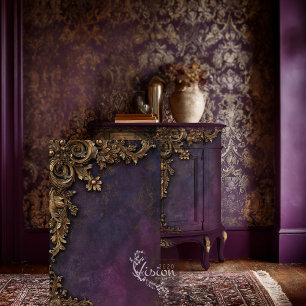 Papier Mousseline Cadre doré baroque sur damas violet