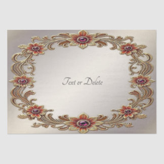 Papier Mousseline Cadre Floral Or avec Pierre Rouge Papier Tissu