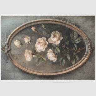 Papier Mousseline Cadre ovale vintage, fleurs romantiques françaises