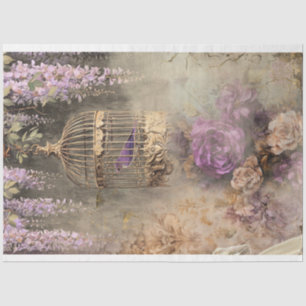 Papier Mousseline Cage à oiseaux vintage Shabby Chic, oiseau et flor