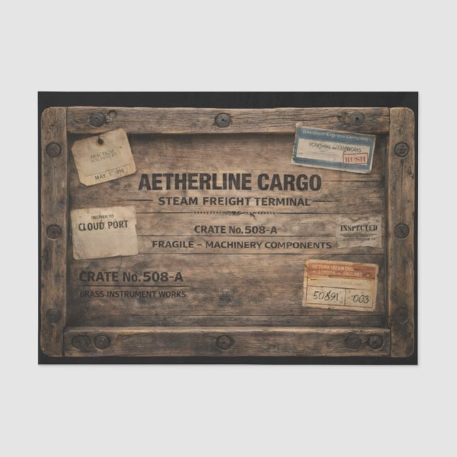 Papier Mousseline Caisse de Fret Steampunk en Bois FC1 Découpage (Recto)