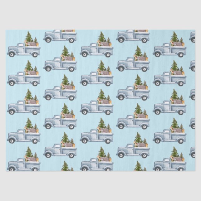 Papier Mousseline Camion de Noël avec animaux et pins (Recto)