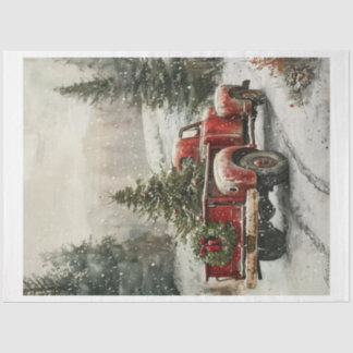 Papier Mousseline Camion de Noël Red Vintage