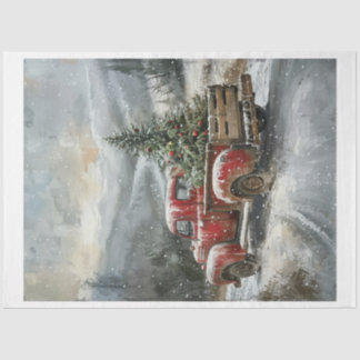 Papier Mousseline Camion de Noël rouge