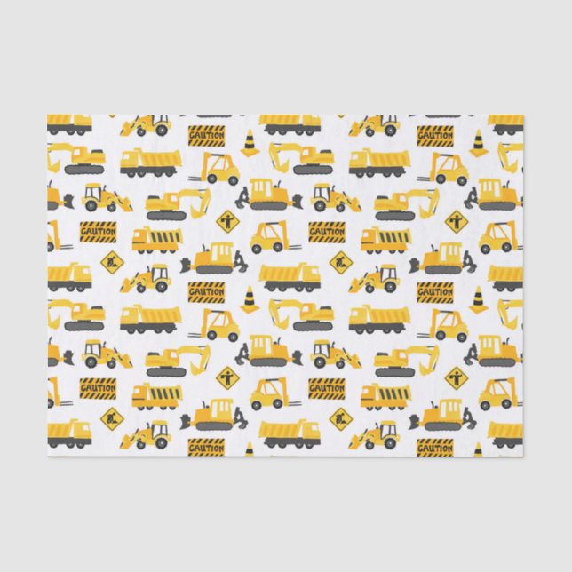 Papier Mousseline Camions et panneaux de construction Motif blanc (Recto)