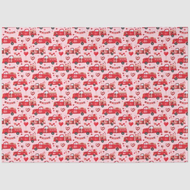 Papier Mousseline Camions Valentine en rose (Recto)