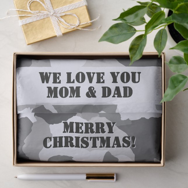 Papier Mousseline Camouflage blanc gris neige Joyeux Noël (Cadeau)