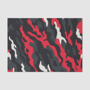 Papier Mousseline Camouflage blanc gris rouge Motif Camo