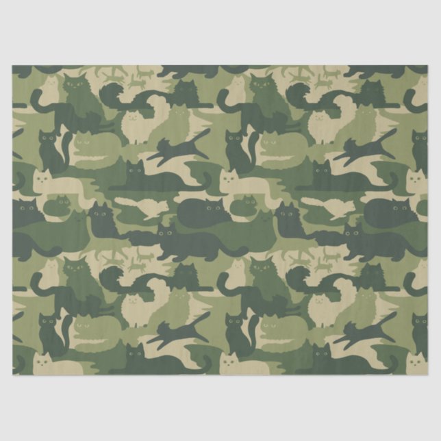 Papier Mousseline Camouflage Chats Motif Armée Green Kitty Cats Camo (Recto)