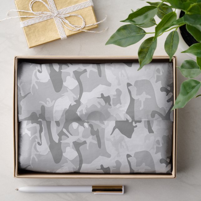 Papier Mousseline Camouflage gris neige d'hiver, Militaire, Armée (Cadeau)
