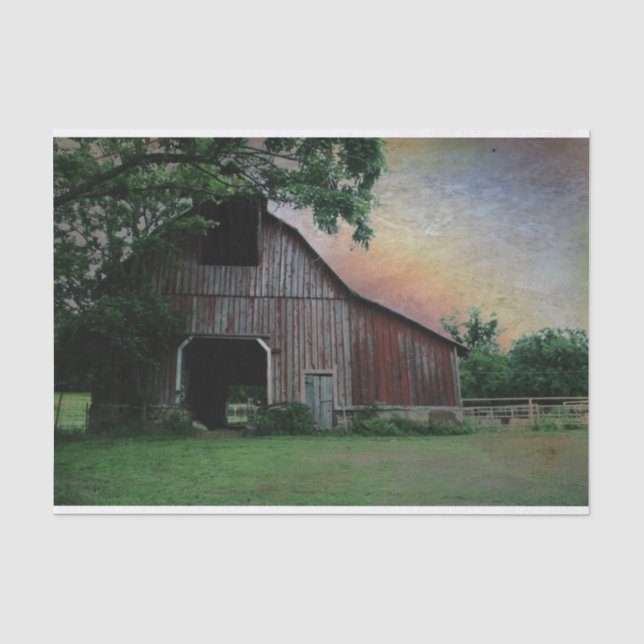 Papier Mousseline campagne coucher de soleil paysage agricole ancien (Recto)