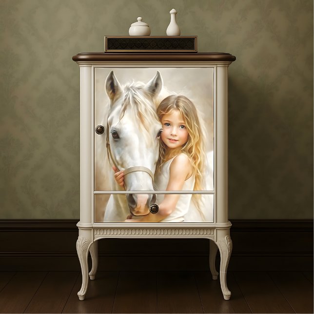 Papier Mousseline Campagne De Cheval Blanc Et Fille Découpage Ferme (Girl and White Horse Country Farmhouse Decoupage Tissue Paper)