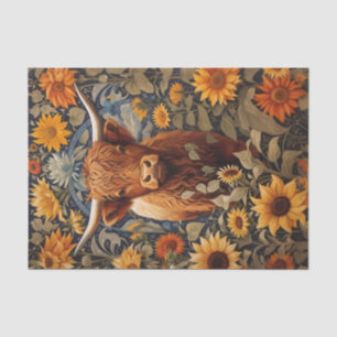 Papier Mousseline Campagne rustique Highland Cow Sunflowers